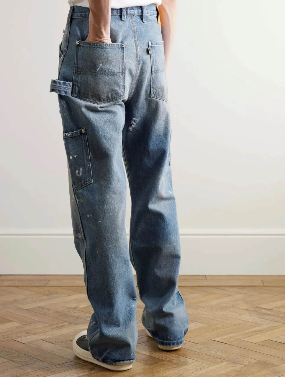 651#Gallery Dept New Retro Old Splashed Paint Holes Dirty Feng Shui Washed Mud Dyeing Logging Workwear Jeans American High Street Casual Workwear Trousers Washed Blue S～XL p290